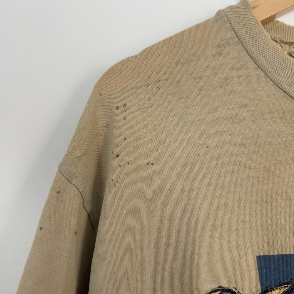 Mens Single Stitch T-Shirt Large Tan Vintage 1994 American Cowboy Distressed - Picture 8 of 8